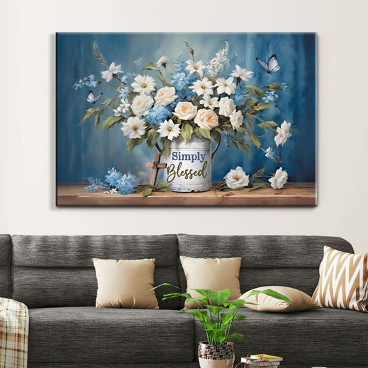 Simply Blessed Wall Art Canvas, Flowers and Butterflies, Christian Wall Decor