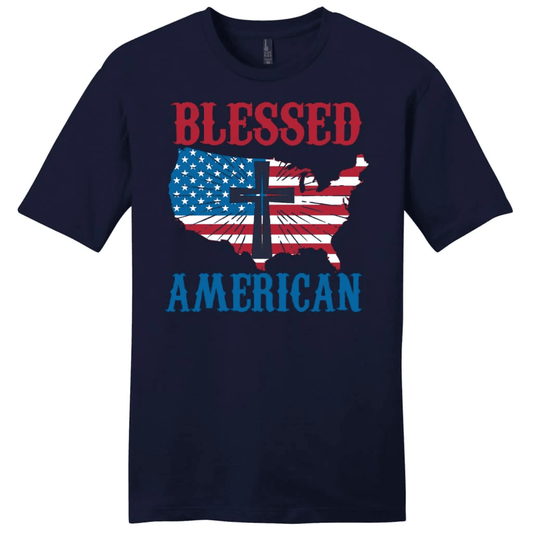 Patriotic Christian T-shirts: Blessed American cross men's Christian t-shirt