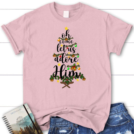 Oh come let us adore him Christmas Women's t shirt
