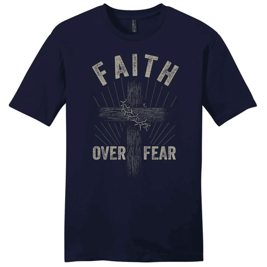 Men's Christian t-shirts: Faith over fear crown of thorns cross t-shirt