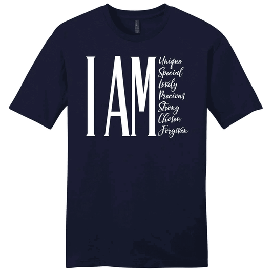 I am unique special lovely precious strong chosen forgiven men's Christian t-shirt