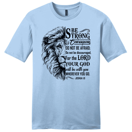 Christian T-shirts: Lion Face, Be strong and courageous Joshua 1:9 men's t-shirt