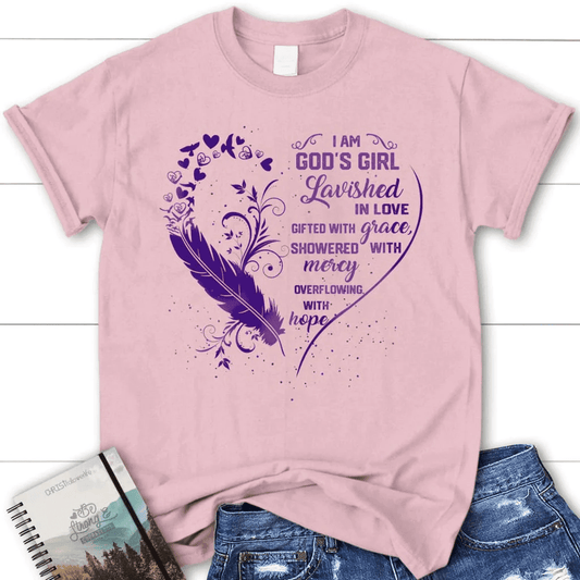 I am God's girl lavished in love gifted with grace womens Christian t-shirt