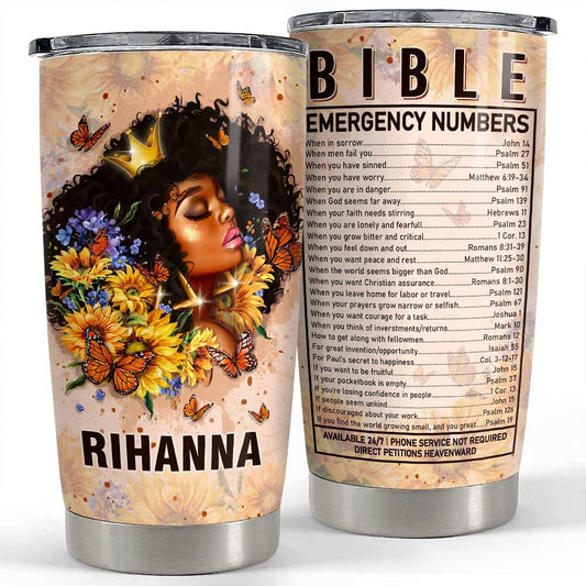 Personalized Black Queen Tumbler Black Women Bible Faith Afro Girl