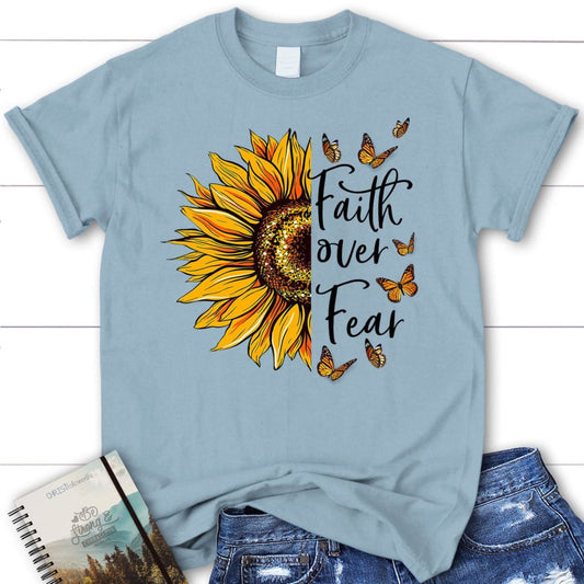 Women's Christian t-shirts: Faith over fear Butterfly Sunflower t-shirt