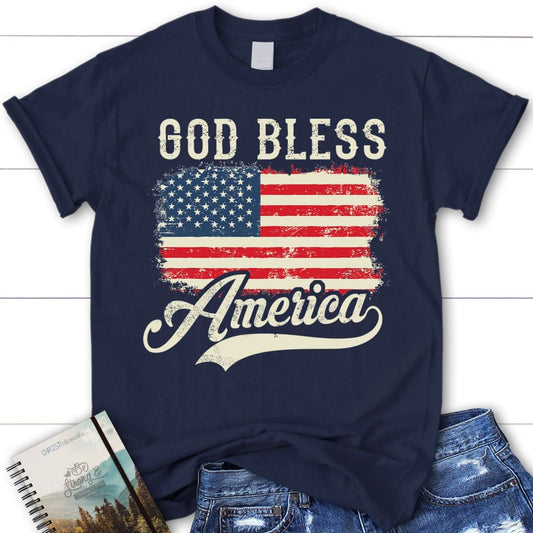 Christian Patriotic t-shirts: American flag God bless America women's t-shirt