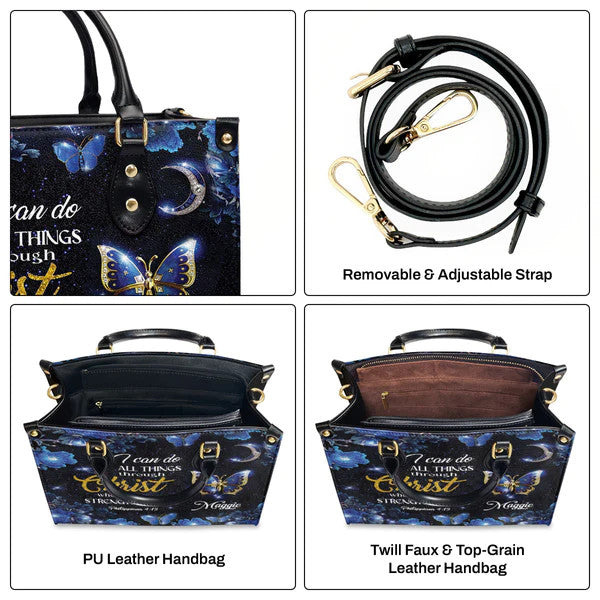 I Can Do All Things Through Christ - Pretty Personalized Leather Handbag