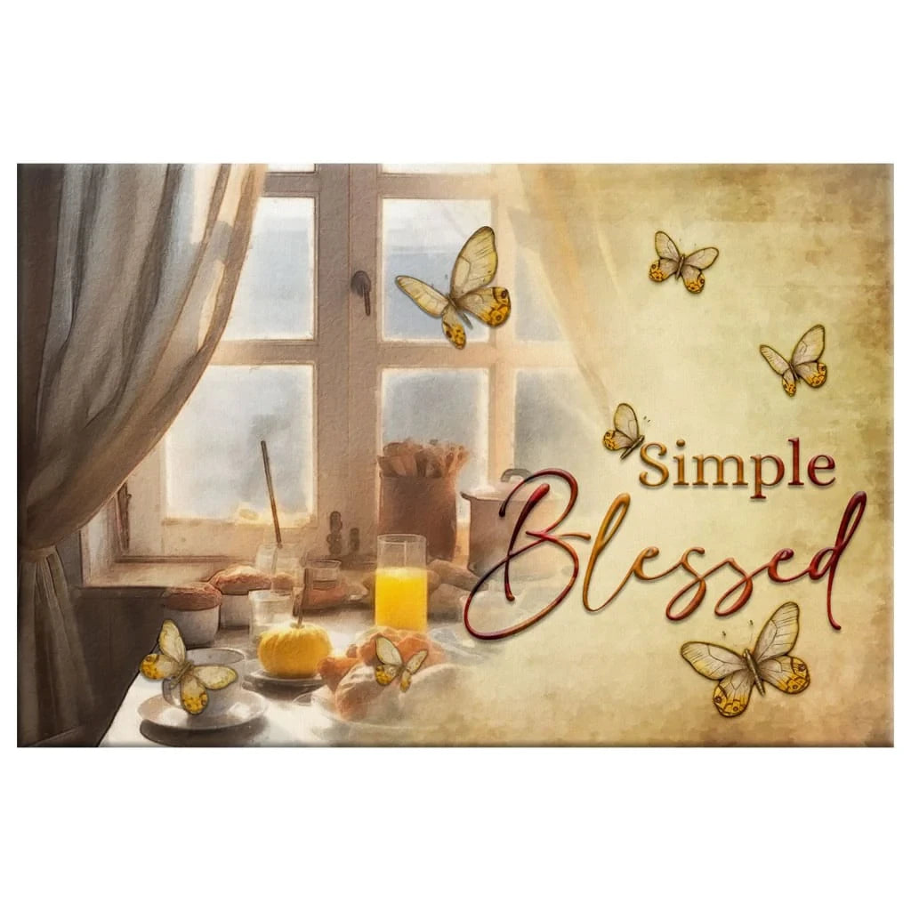 Simple Blessed, Flower Butterfly Window, Wall Art Canvas