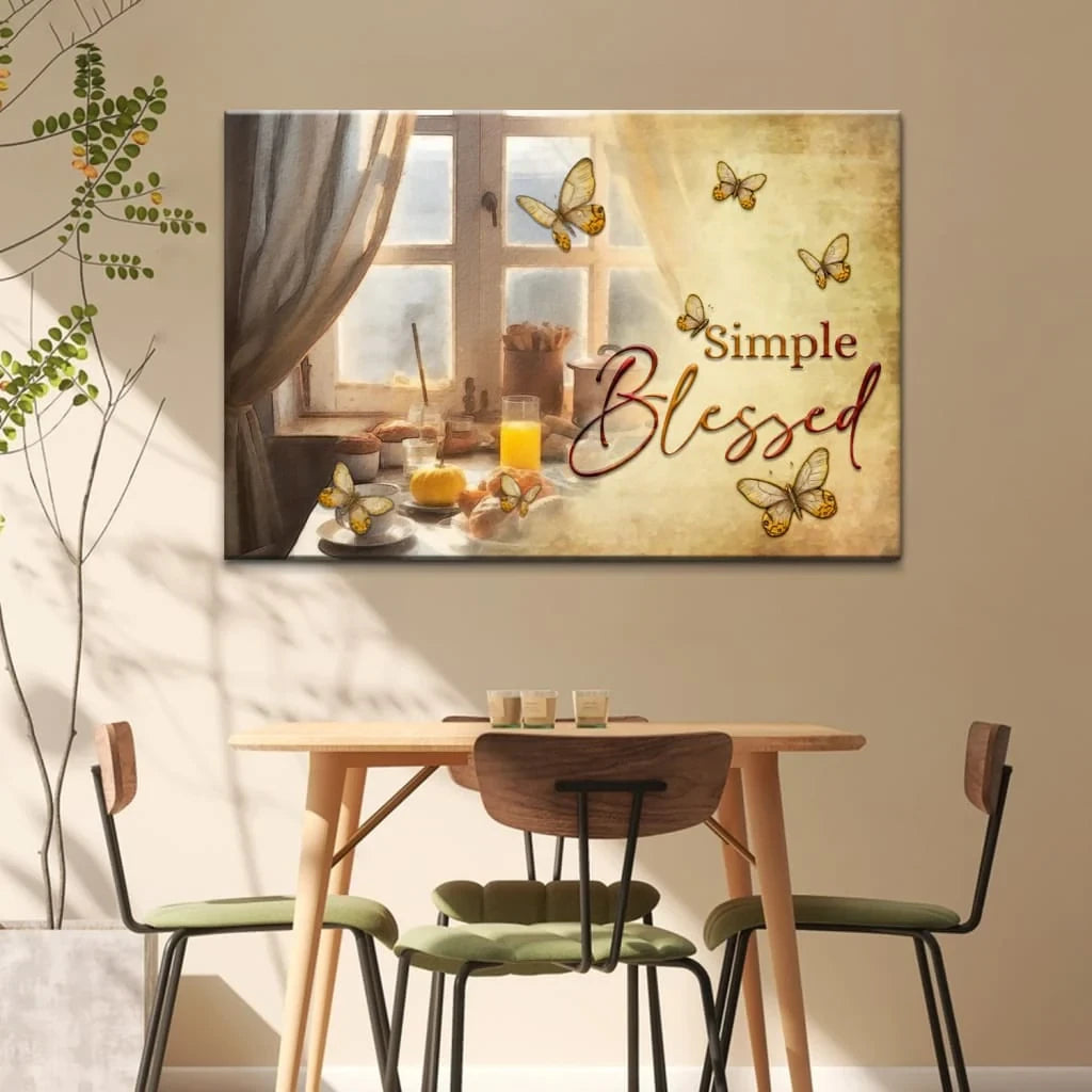Simple Blessed, Flower Butterfly Window, Wall Art Canvas