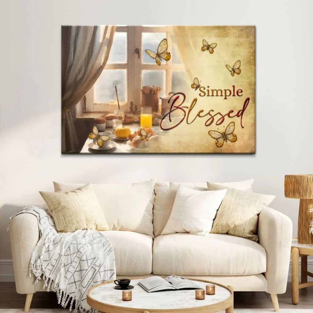 Simple Blessed, Flower Butterfly Window, Wall Art Canvas