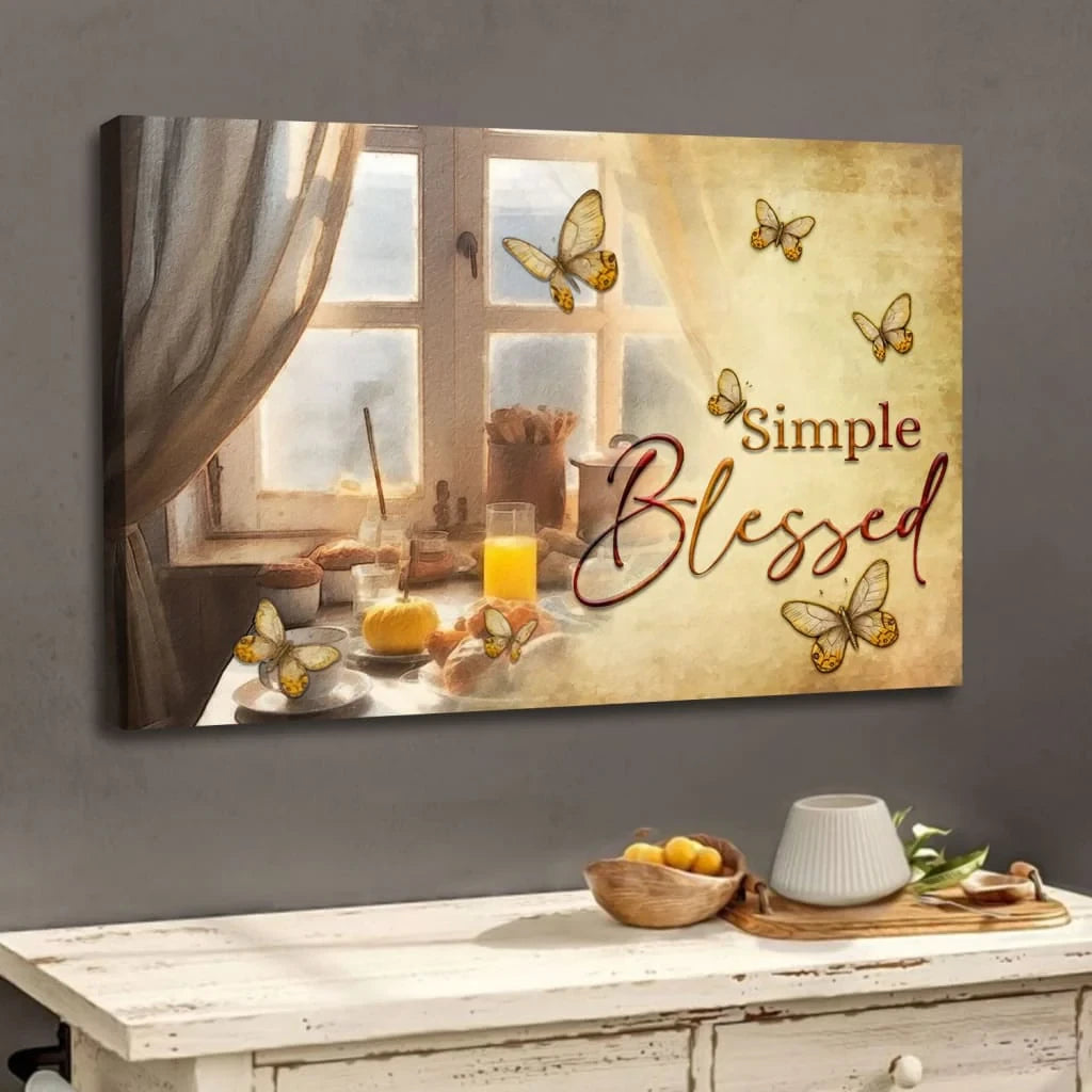 Simple Blessed, Flower Butterfly Window, Wall Art Canvas