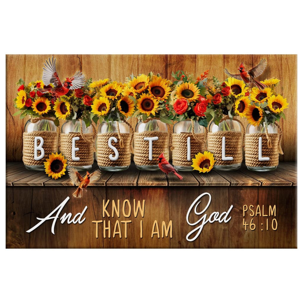 Be Still and Know That I Am God Psalm 46:10, Mason Jar Flowers, Wall Art Canvas