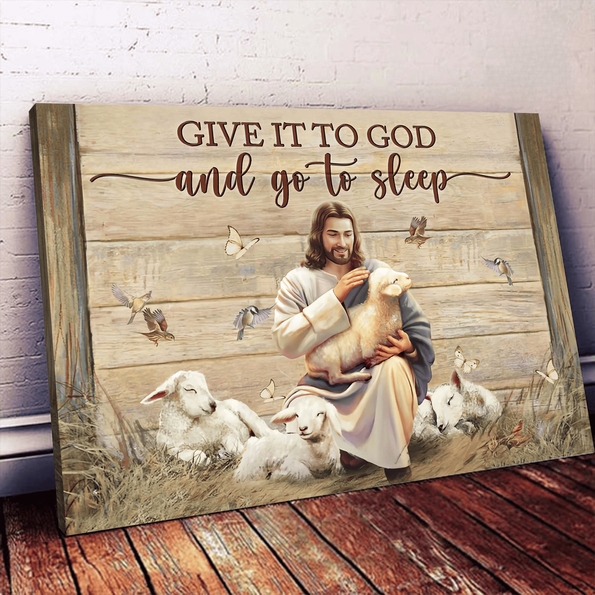 Give It To God And Go To Sleep Canvas Wall Art - Jesus Canvas Wall Art - Jesus, Lambs, Butterfly, Hummingbird - Ciaocustom