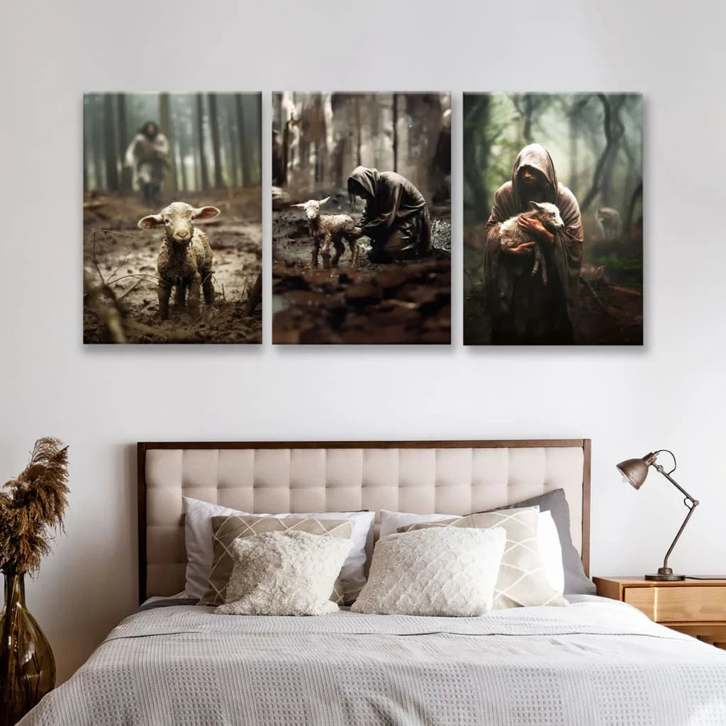 He Ran, He Rescued, He Carried, 3 Panel Canvas Wall Art