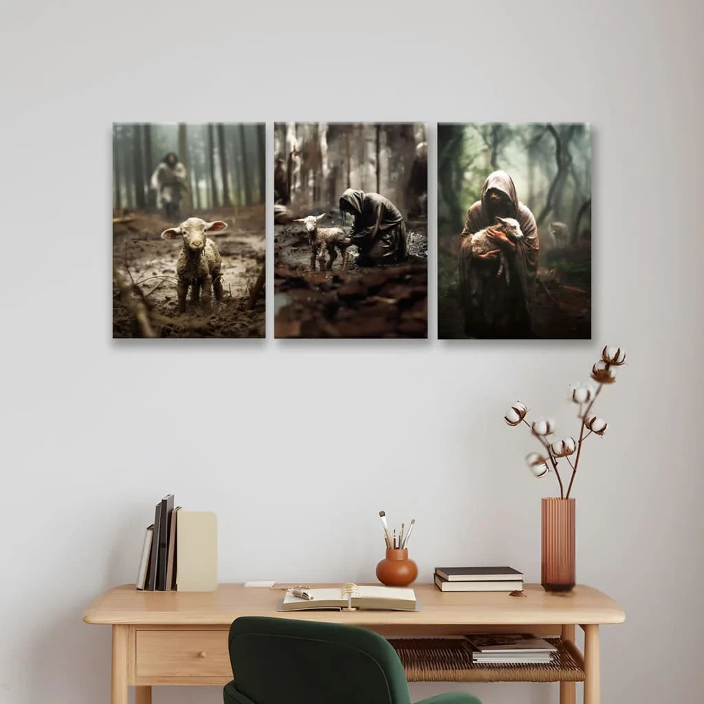 He Ran, He Rescued, He Carried, 3 Panel Canvas Wall Art