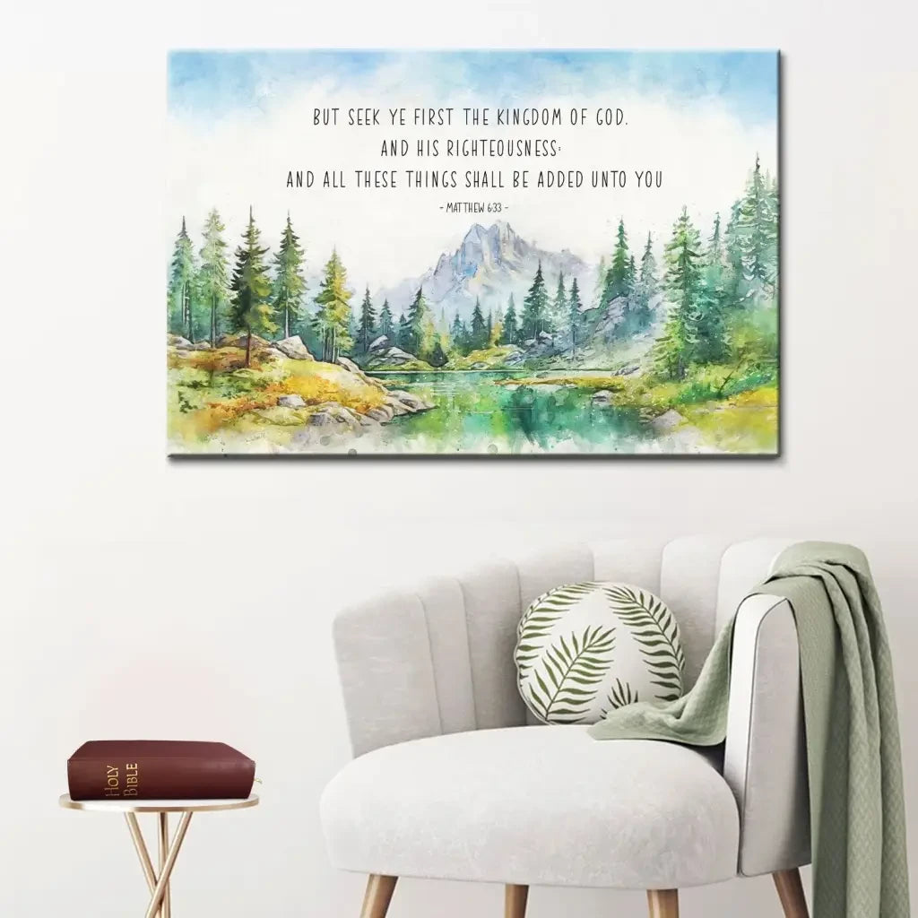 Seek First The Kingdom Of God Matthew 6:33 KJV Wall Art Canvas