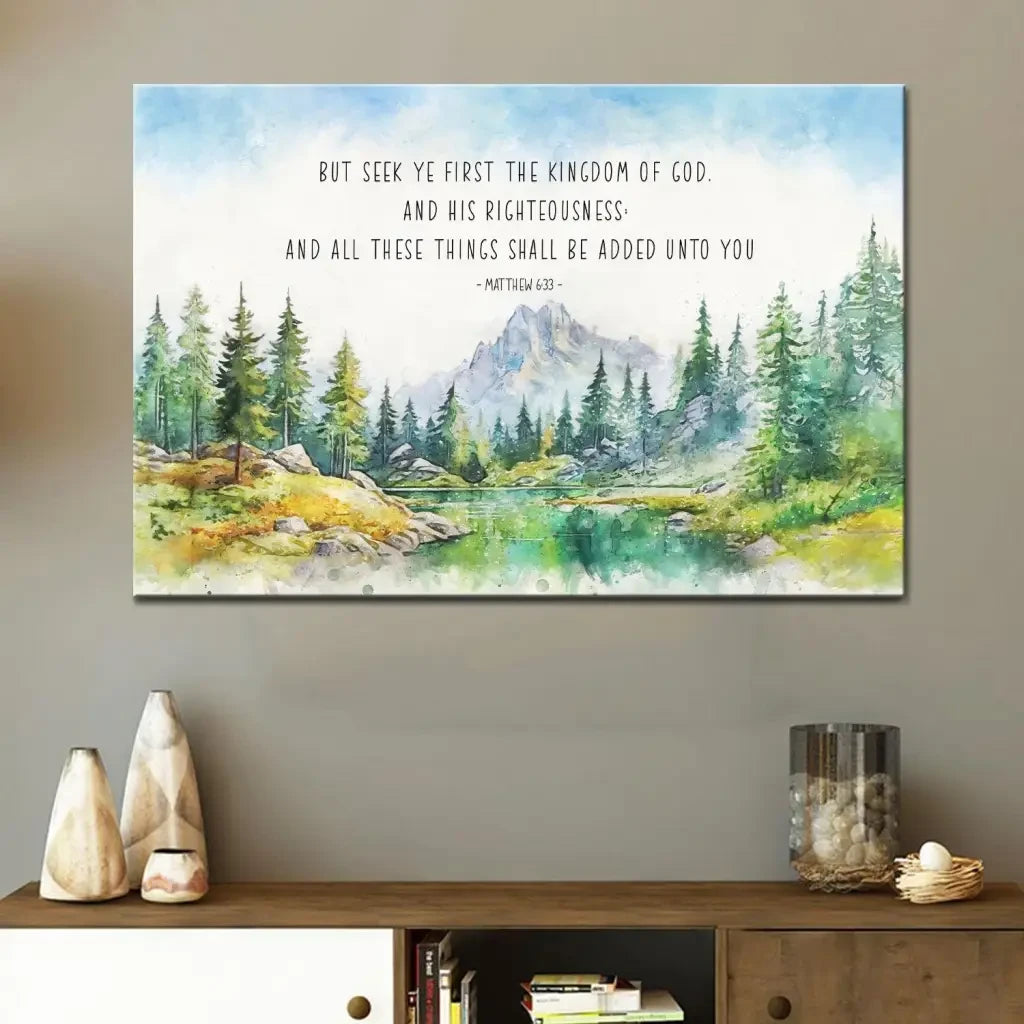 Seek First The Kingdom Of God Matthew 6:33 KJV Wall Art Canvas