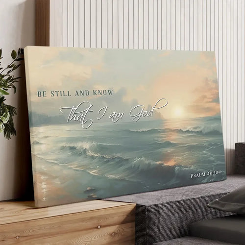 Be Still and Know, Seascape, Psalm 46:10 Wall Art Canvas Print