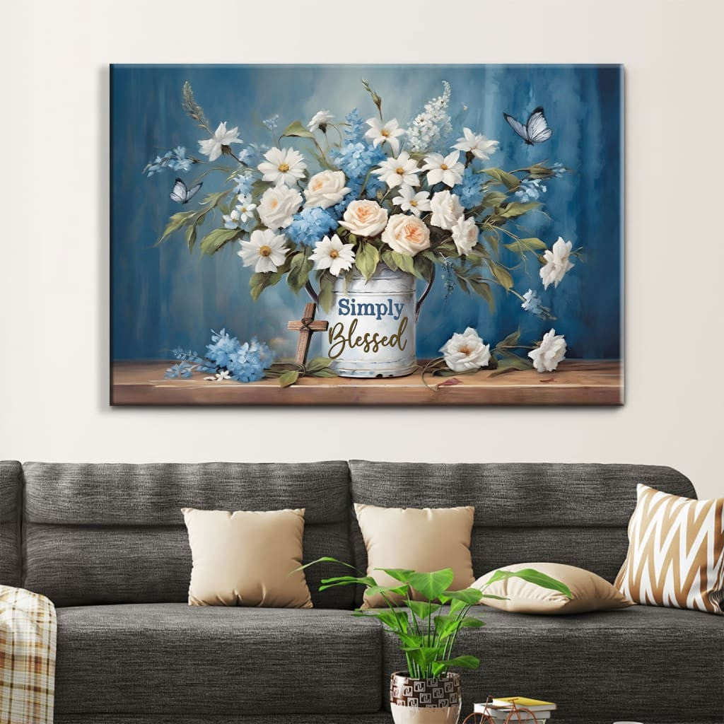 Simply Blessed Wall Art Canvas, Flowers and Butterflies, Christian Wall Decor