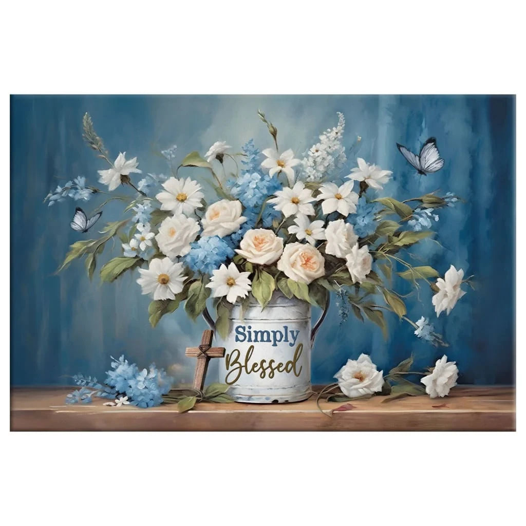 Simply Blessed Wall Art Canvas, Flowers and Butterflies, Christian Wall Decor