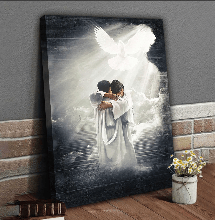 Jesus hugging man, Mystic light, Dove canvas-wrap-print