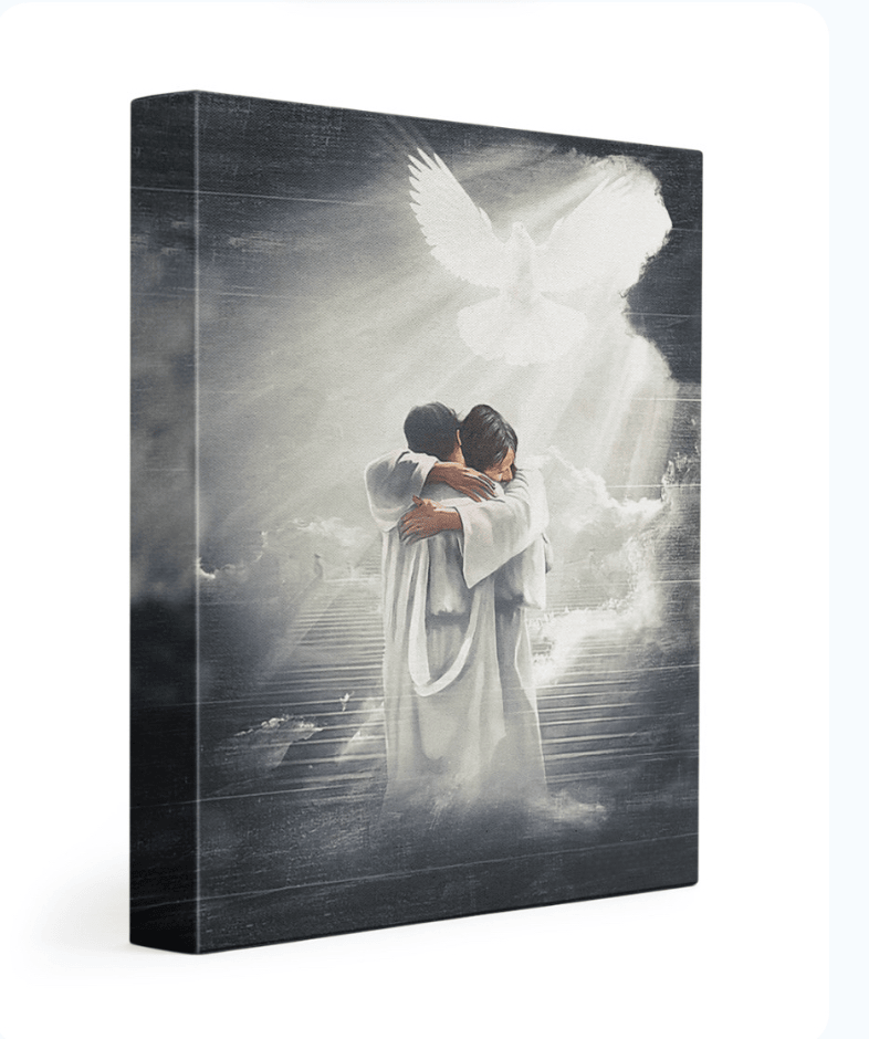 Jesus hugging man, Mystic light, Dove canvas-wrap-print