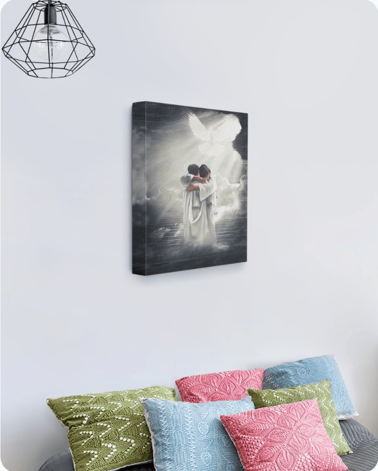 Jesus hugging man, Mystic light, Dove canvas-wrap-print