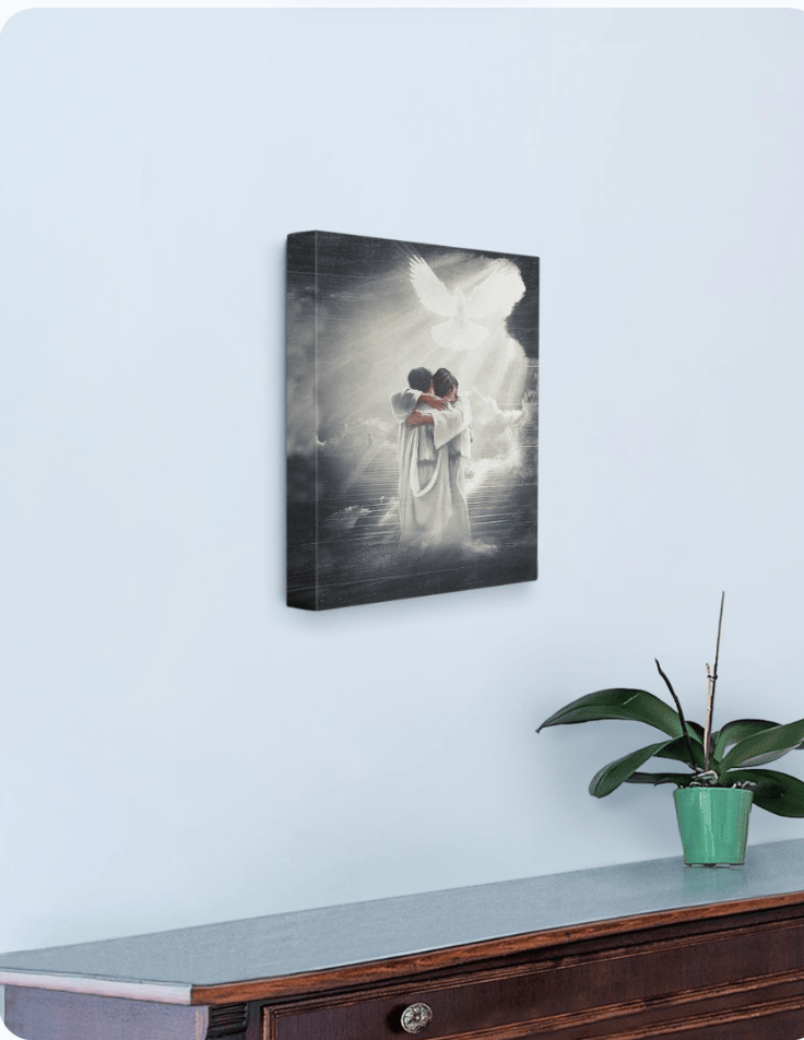 Jesus hugging man, Mystic light, Dove canvas-wrap-print