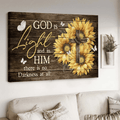 Sunflower painting, Wooden cross, White butterfly, God is Light - Jesus Landscape Canvas Prints, Home Decor Wall Art