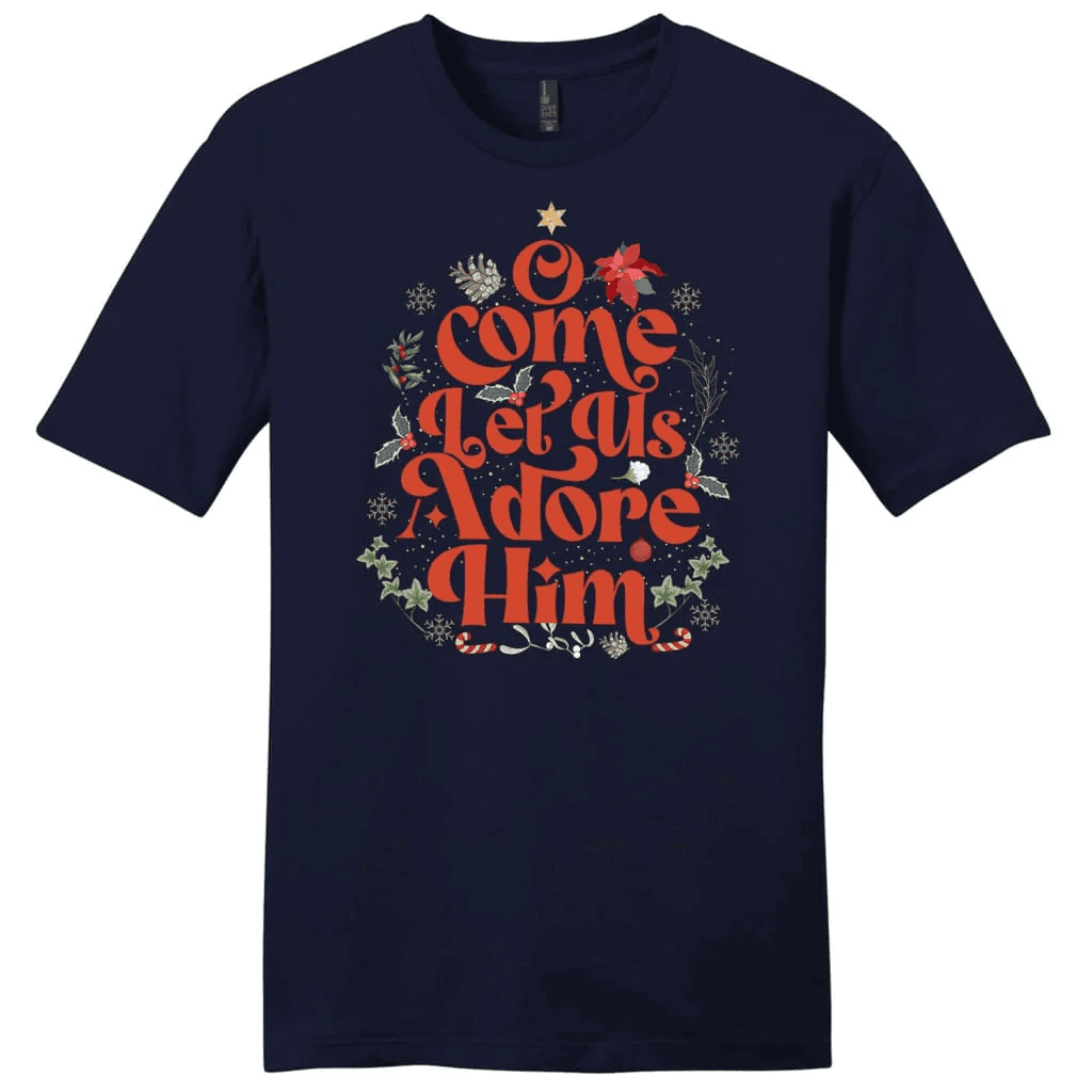 O come let us adore him Christmas leaf Men's t-shirt