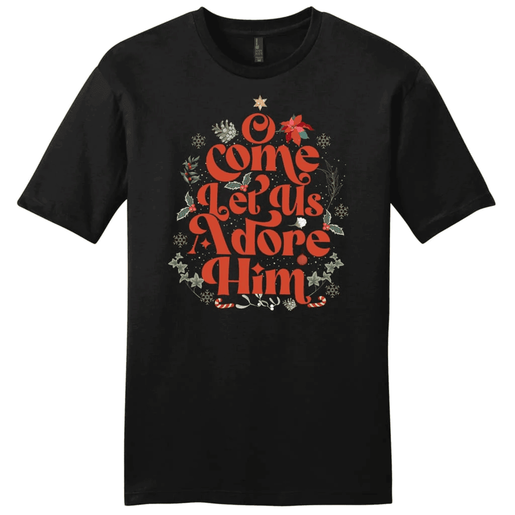 O come let us adore him Christmas leaf Men's t-shirt
