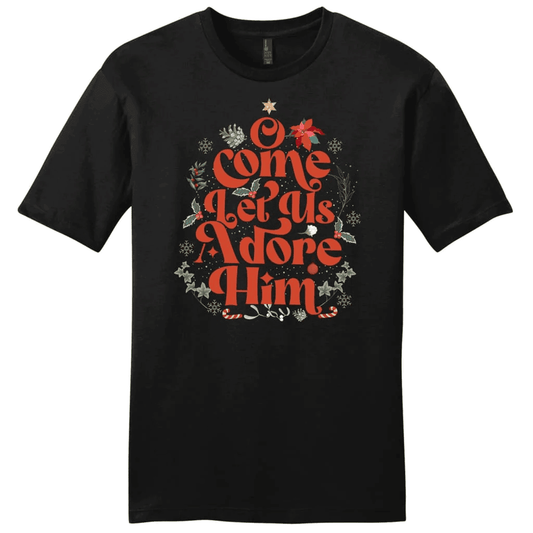 O come let us adore him Christmas leaf Men's t-shirt