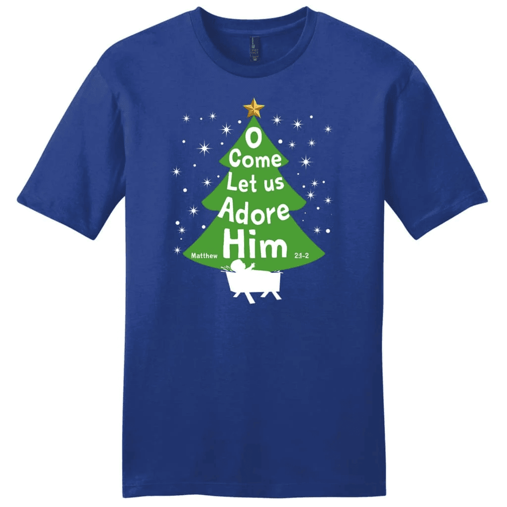 O come let us adore Him Christmas tree Men's t-shirt