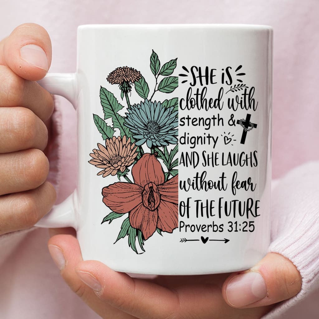 Cross with crown of thorns, Faith over fear coffee mug