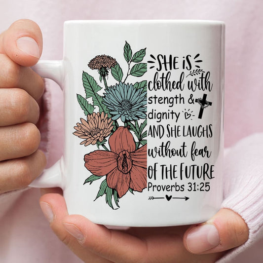 Cross with crown of thorns, Faith over fear coffee mug