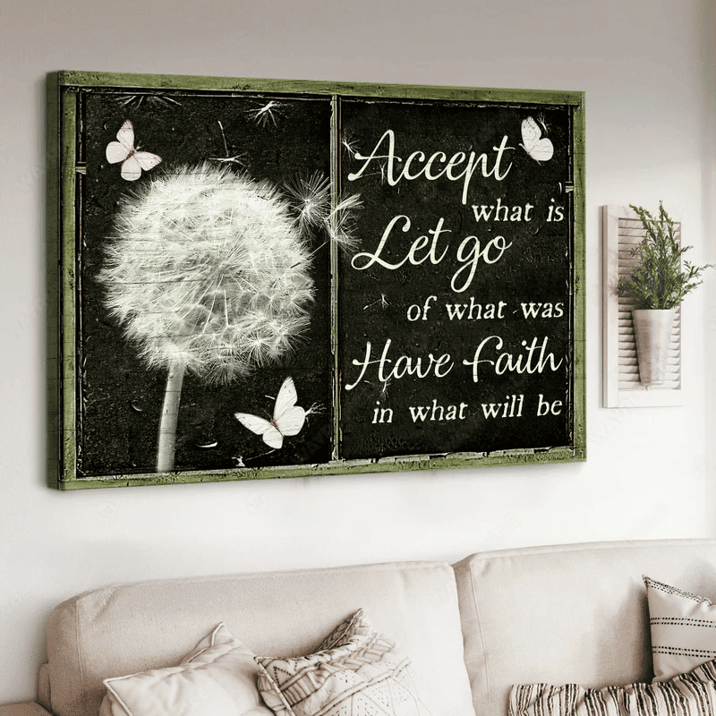 Dandelion drawing, White butterfly, Motivational quote, Have faith in what will be - Jesus Landscape Canvas Prints, Home Decor Wall Art