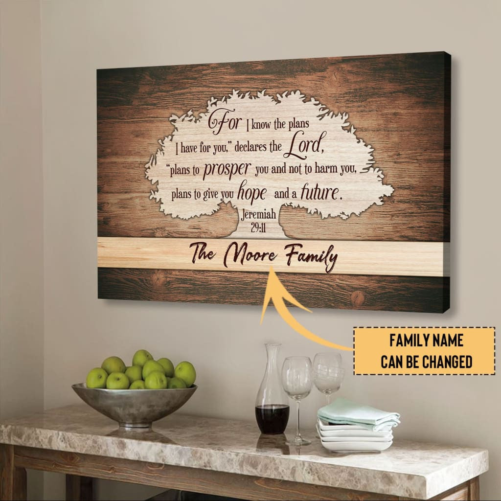 For I know the plans I have for you Jeremiah 29:11 personalized name wall art canvas