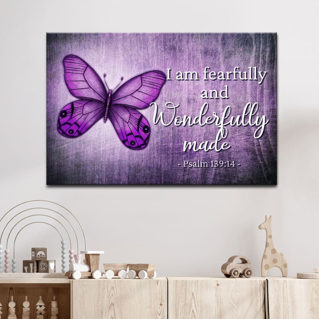 Psalm 139:14 I am fearfully and wonderfully made Butterfly wall art canvas