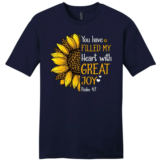 Men's Christian t-shirts: Psalm 4:7 you have filled my heart with great joy t-shirt