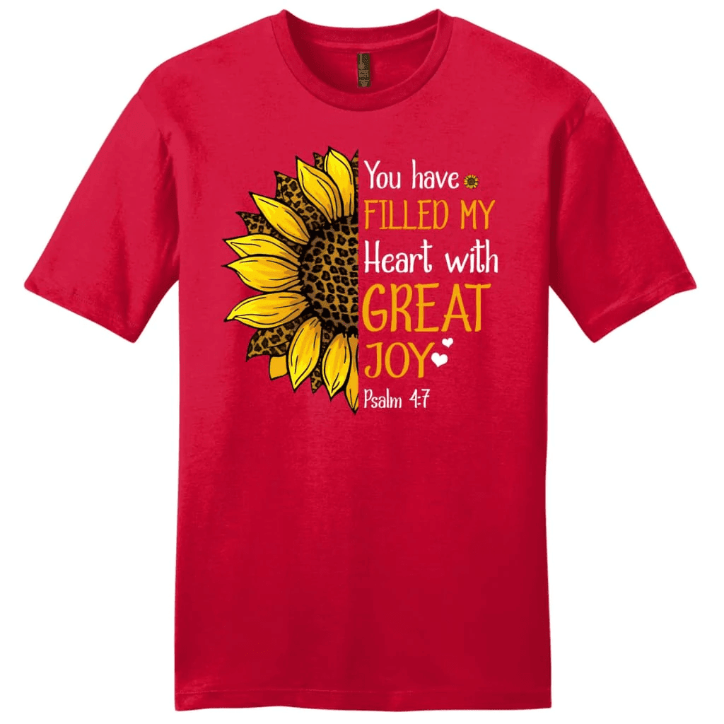 Men's Christian t-shirts: Psalm 4:7 you have filled my heart with great joy t-shirt