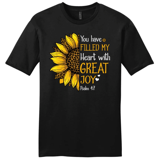 Men's Christian t-shirts: Psalm 4:7 you have filled my heart with great joy t-shirt