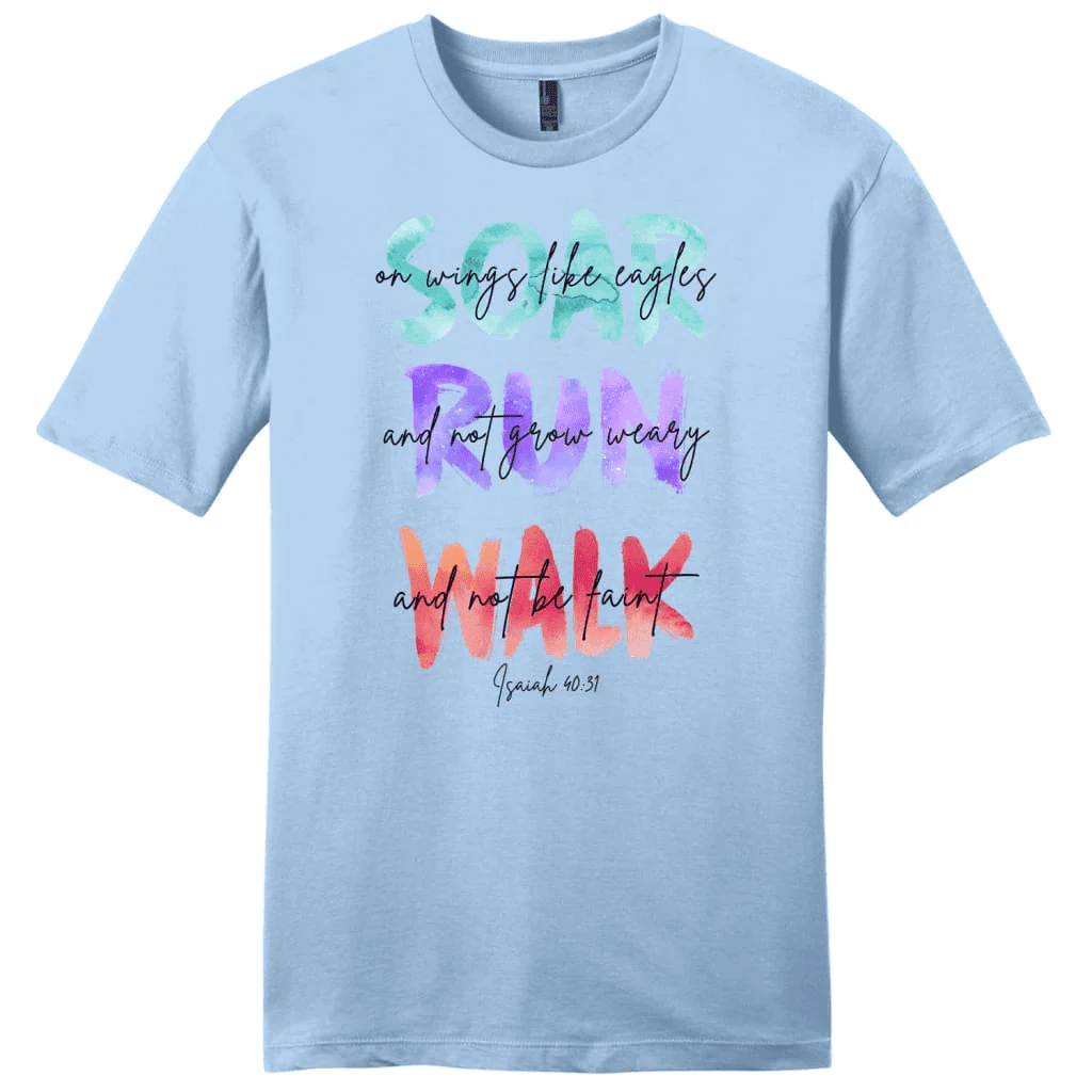 Soar on wings like eagles run and not grow weary men's Christian t-shirt