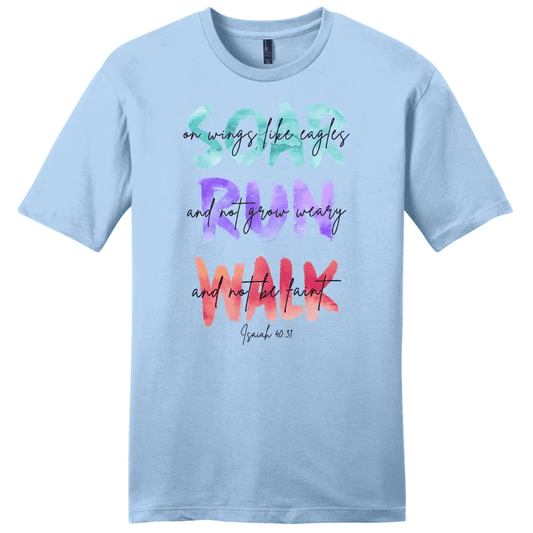 Soar on wings like eagles run and not grow weary men's Christian t-shirt