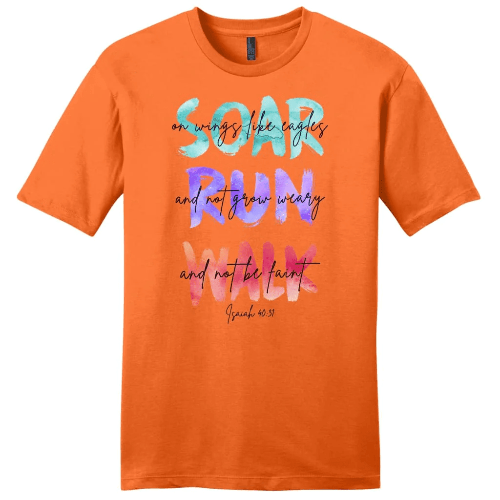Soar on wings like eagles run and not grow weary men's Christian t-shirt