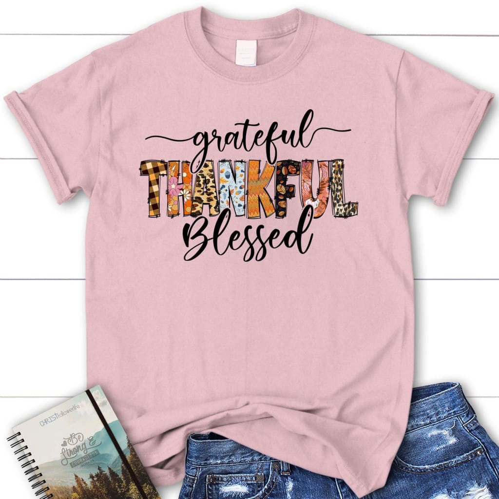 Grateful thankful blessed Thanksgiving women's Christian t-shirt