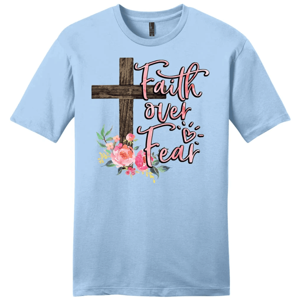 Men's Christian t-shirts: Faith over fear cross with flowers t-shirt