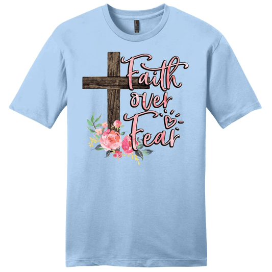 Men's Christian t-shirts: Faith over fear cross with flowers t-shirt