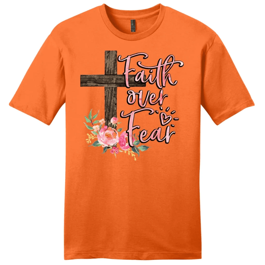 Men's Christian t-shirts: Faith over fear cross with flowers t-shirt