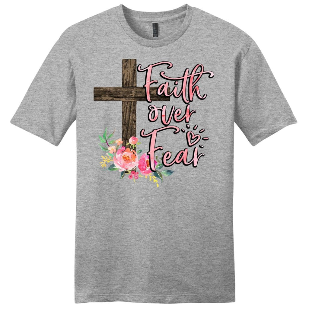 Men's Christian t-shirts: Faith over fear cross with flowers t-shirt