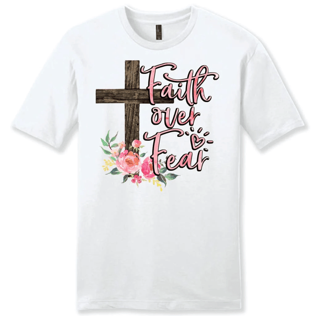 Men's Christian t-shirts: Faith over fear cross with flowers t-shirt